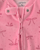 Baby Girl Bow Fleece 2-Way Zip Sleep & Play Pyjamas - Pink, image 3 of 5 slides