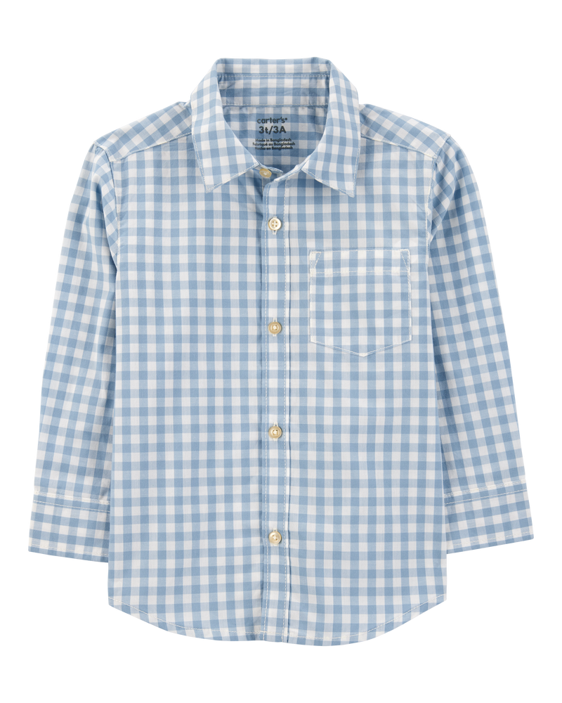 Toddler Plaid Woven Long-Sleeve Button-Down Shirt - Blue, image 1 of 3 slides