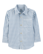 Toddler Plaid Woven Long-Sleeve Button-Down Shirt - Blue, image 1 of 3 slides