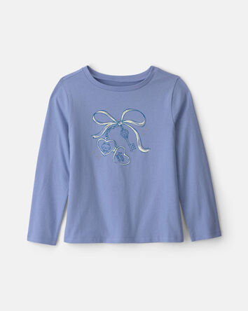 Girls Bow Keychain Long-Sleeve Graphic Tee - Purple, 