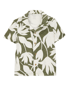Baby Tropical Print Cotton Short-Sleeve Fashion Top - Olive/White, image 1 of 3 slides