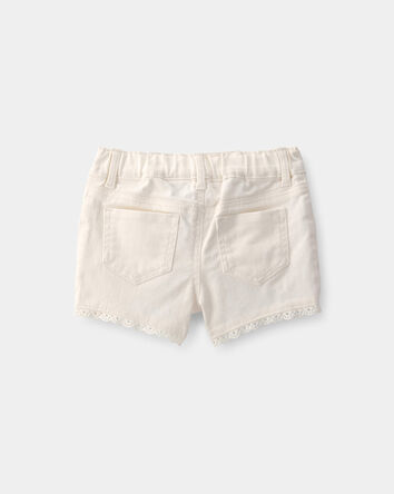 B&eacute;b&eacute; fille - Short en serg&eacute; &agrave; bordure en tissu ajour&eacute; - Cr&egrave;me, 