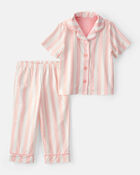Toddler Girl Striped Loose Fit 2-Piece Pyjama Set - Pink/Ivory, image 1 of 5 slides