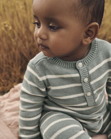 Baby Striped Organic Cotton Sweater Knit Jumpsuit, 