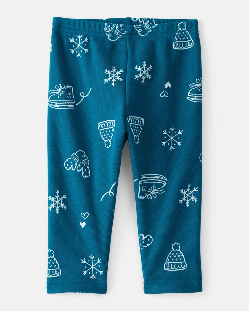 Baby Girl Winter Print Pull-On Stretch Cozy Leggings - Blue, image 1 of 5 slides