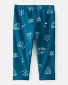 Baby Girl Winter Print Pull-On Stretch Cozy Leggings - Blue, image 1 of 5 slides