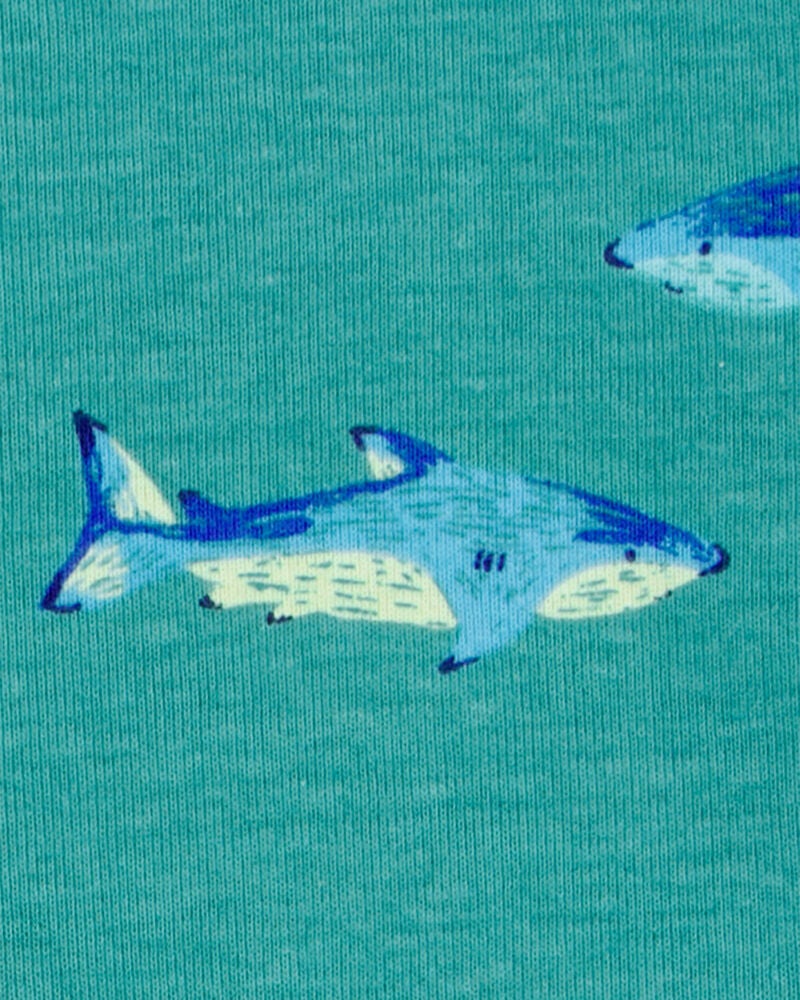 Toddler Shark Print Snug Fit Cotton 4-Piece Pyjamas, image 3 of 4 slides