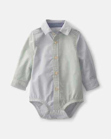 Baby Boy Poplin Long-Sleeve Button-Down Bodysuit - Blue, 