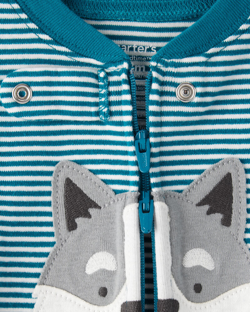 Baby Boy Dog Striped 100% Cotton Snug Fit 2-Way Zip Footie 1-Piece Pyjamas - Blue, image 3 of 5 slides