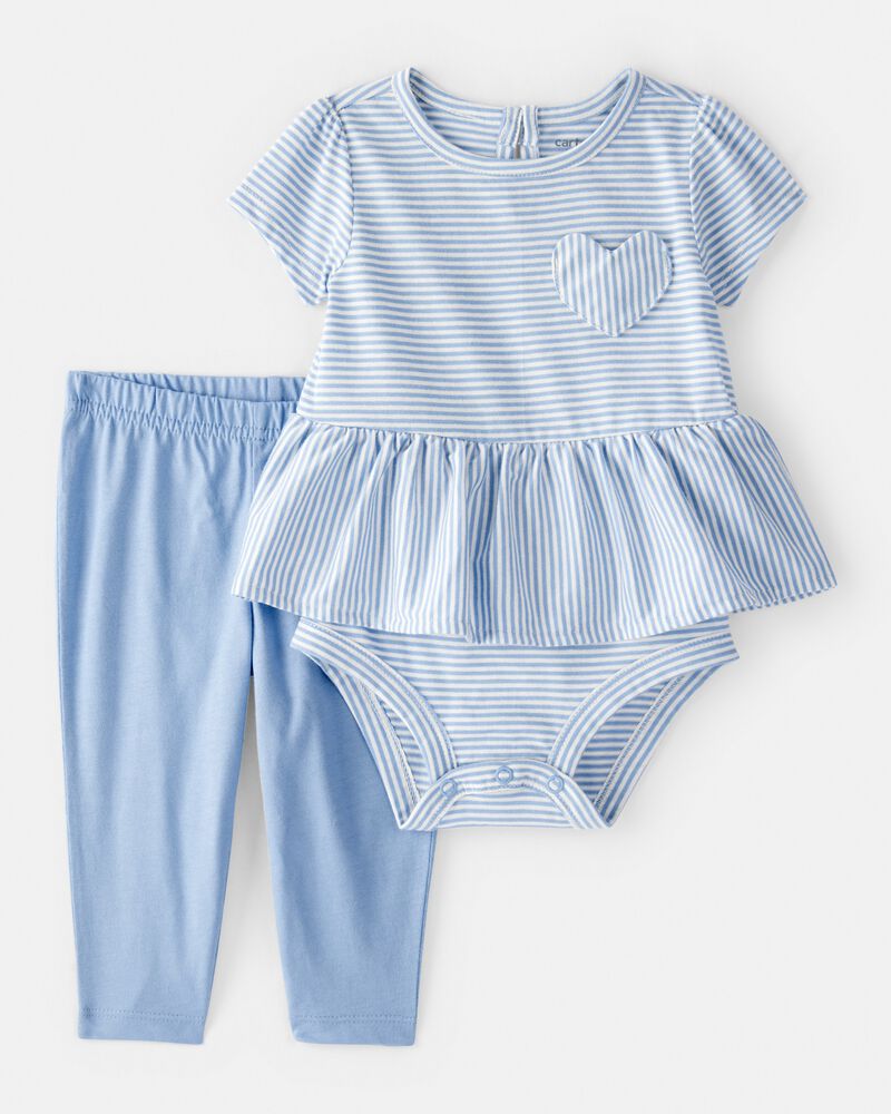 Baby Girl Stripe Bodysuit & Pant Set - Blue, image 1 of 4 slides