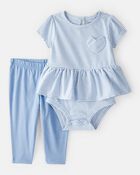 Baby Girl Stripe Bodysuit & Pant Set - Blue, image 1 of 4 slides