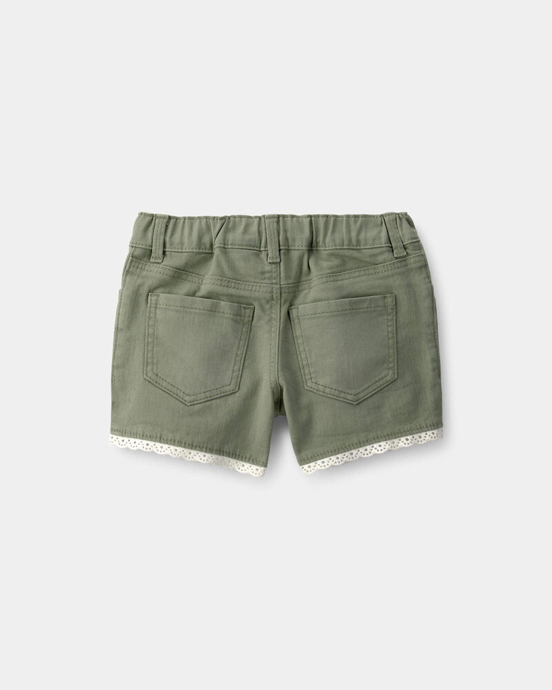 Tout-petit fille - Short en serg&eacute; &agrave; bordure en tissu ajour&eacute; - Olive, image 2 sur 3 diapositives