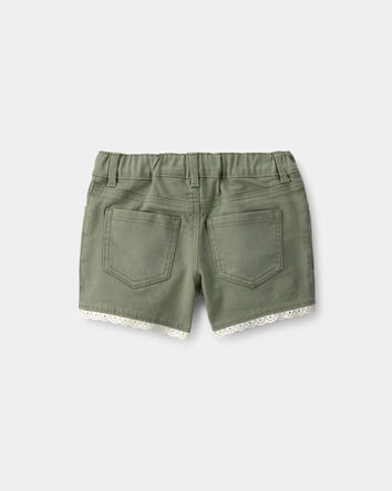 Tout-petit fille - Short en serg&eacute; &agrave; bordure en tissu ajour&eacute; - Olive, 