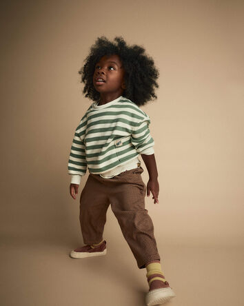 Toddler Otter Sweatshirt&trade; with Pockets in Stripes - Olive/Cream, 