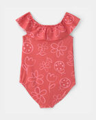 Toute-petit fille - Maillot de bain 1 pi&egrave;ce fleuri pour fille - Rouge, image 2 sur 3 diapositives