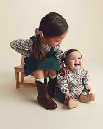 Toddler Girl 2-Piece Floral Corduroy Long-Sleeve Dress Set, 