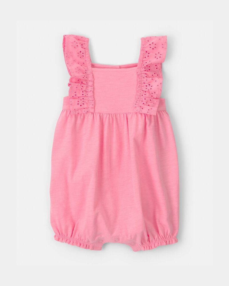 Baby Girl Ruffle Eyelet Sleeveless Romper - Pink, image 1 of 3 slides