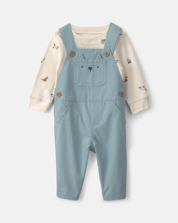 Baby Boy 2-Piece Wolf Long-Sleeve Overall Set - Blue/Cream, 