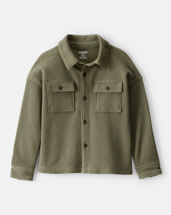Tout-petit garçon - Chemise utilitaire en tricot gaufré à manches longues – Vert, 
