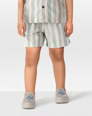 Toddler Striped Pull-On Shorts - Green/Cream, 