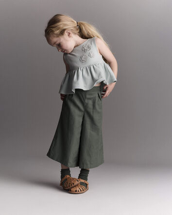 Tout-petit fille - Pantalon drap&eacute; &agrave; jambes larges - Vert olive, 