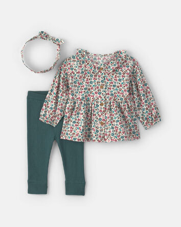 Baby Girl 3-Piece Floral Long-Sleeve Top & Pant Set, 