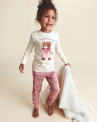 Toddler Girl 4-Piece Bear Varsity 100% Cotton Snug Fit Pyjama Set - Pink/Cream, image 2 of 7 slides