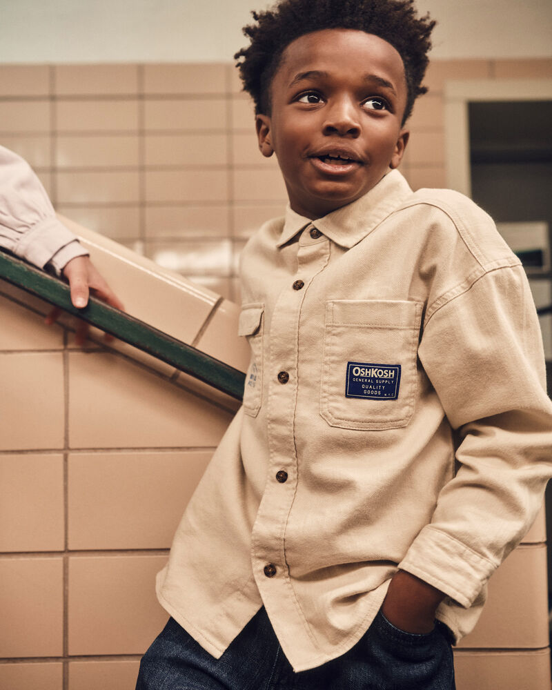 Boys Utility Button-Down Shirt - Beige, image 3 of 10 slides
