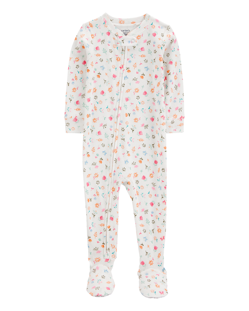 Baby Floral Print Snug Fit Cotton Footie 1-Piece Pyjamas, image 1 of 4 slides