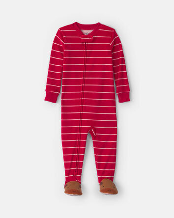 B&eacute;b&eacute; gar&ccedil;on - Pyjama ajust&eacute; 1 pi&egrave;ce &agrave; pieds en DreamPlush avec fermeture &agrave; glissi&egrave;re double sens &agrave; motif orignal et rayures - Rouge, 