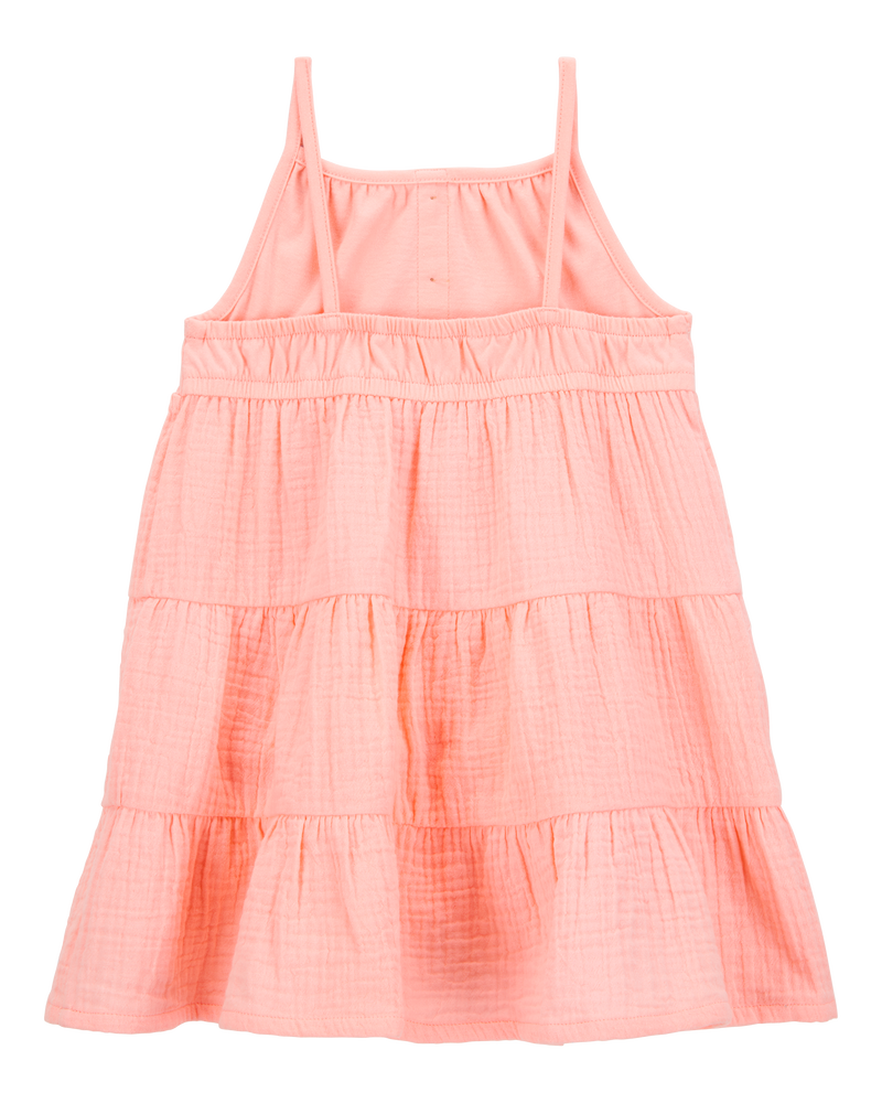 Enfant en bas âge Robe en gaze texturée à boutons - Rose, image 2 sur 5 diapositives