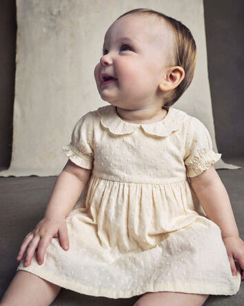 B&eacute;b&eacute; fille - Robe manches courtes &agrave; pois de style suisse - Cr&egrave;me, 