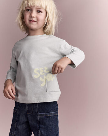 Toddler 'See Ya' Long-Sleeve Pocket Relaxed Graphic Tee - Sage, 
