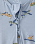 B&eacute;b&eacute; gar&ccedil;on - Grenouill&egrave;re PurelySoft avec fermeture &agrave; glissi&egrave;re 2 sens, motif avion - Bleu, image 2 sur 6 diapositives