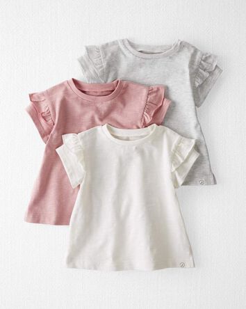B&eacute;b&eacute; fille - Emballage de 3 t-shirts &agrave; volants en coton c&ocirc;tel&eacute; biologique 
, 