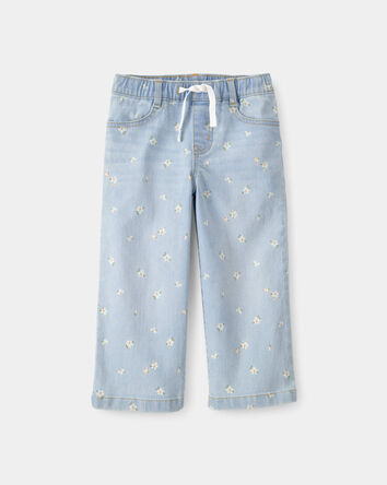 Tout-petit fille - Pantalons &agrave; jambes larges et cordon de serrage, fleurs - D&eacute;lav&eacute; clair, 