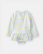 Baby Girl 1-Piece Lemon Rashguard Swimsuit - Blue, image 3 of 5 slides