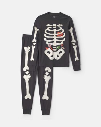 Adultes Pyjama ajust&eacute; 2 pi&egrave;ces en 100&nbsp;% coton &agrave; motif squelette d&rsquo;Halloween - Noir, 