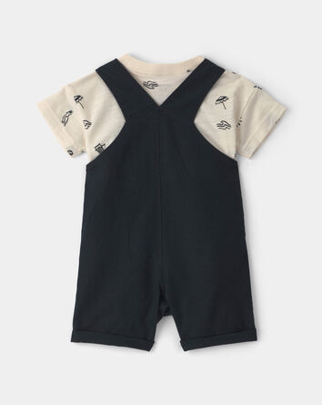 Baby Boy 2-Piece Beach Romper Set - Black/Ivory, 