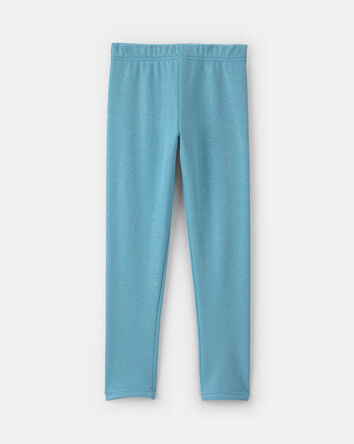 Girls Glitter Fleece Pull-On Stretch Leggings - Blue, 