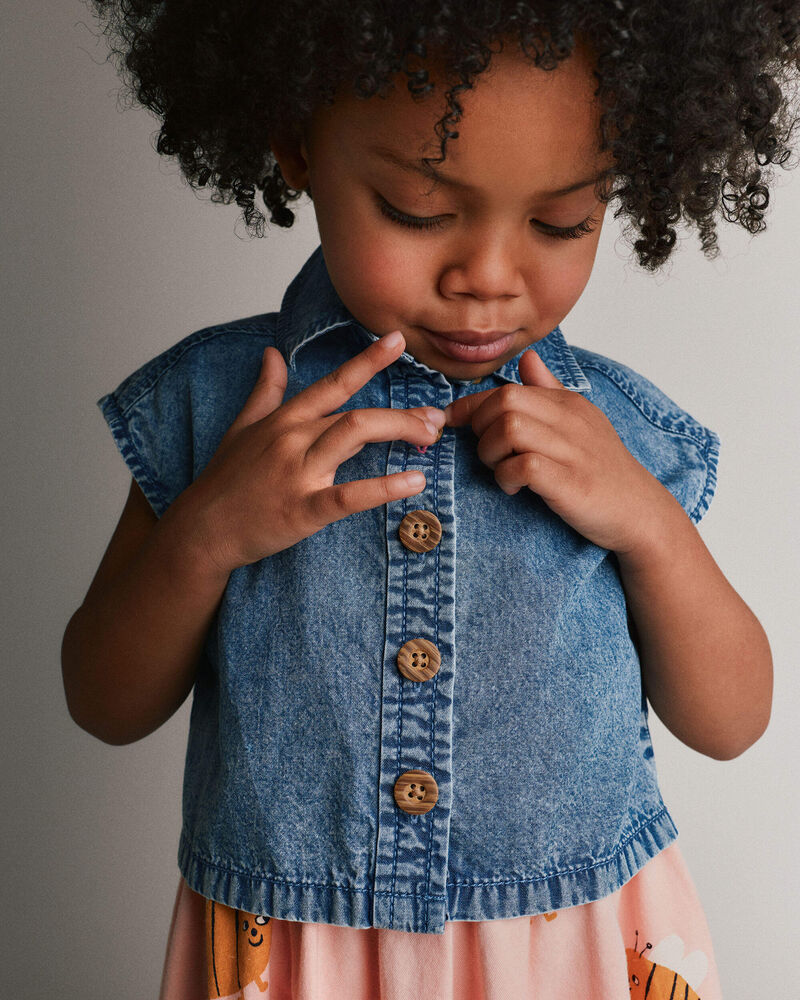 Toddler Girl Sleeveless Button-Down Top in Chambray, image 3 of 5 slides