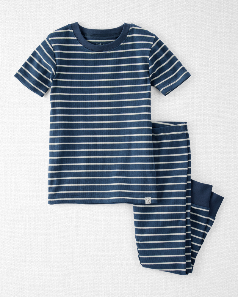 Toddler Organic Cotton Pyjama Set in Stripes-Blue, image 1 of 4 slides