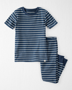 Toddler Organic Cotton Pyjama Set in Stripes-Blue, image 1 of 4 slides