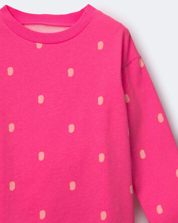 Toddler Girl Long-Sleeve Relaxed Tee in Polka Dot Print - Pink, 