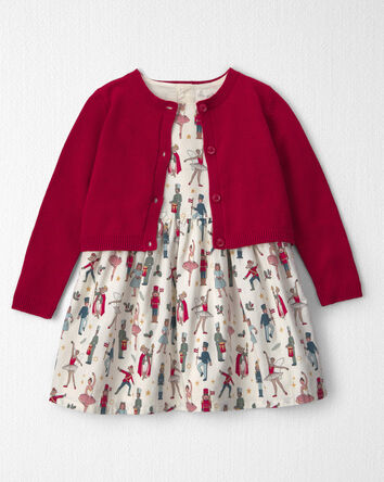 Toddler Girl 2-Piece Organic Cotton Cardigan Dress Set in Nutcracker, 