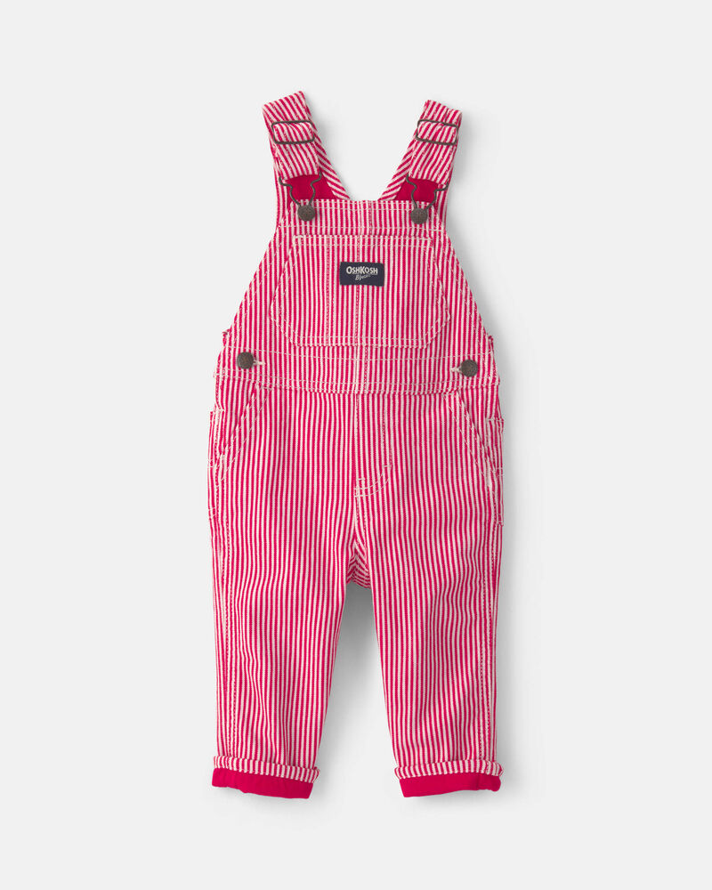 Baby Boy Hickory Stripe Overalls - Red/White, image 1 of 4 slides