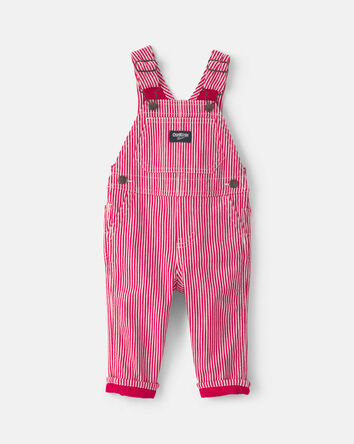 Baby Boy Hickory Stripe Overalls - Red/White, 