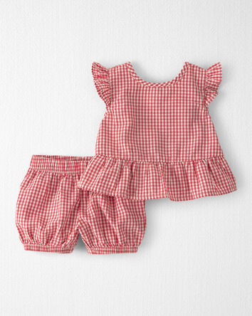 B&eacute;b&eacute; fille - Ensemble 3 pi&egrave;ces en coton biologique, guingan, 