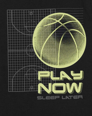 Pyjama 4 pièces en coton ajusté à imprimé de basketball, 