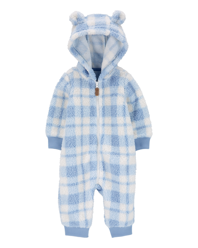 Blue White Baby Plaid Hooded Fuzzy Jumpsuit Carter s Oshkosh Canada